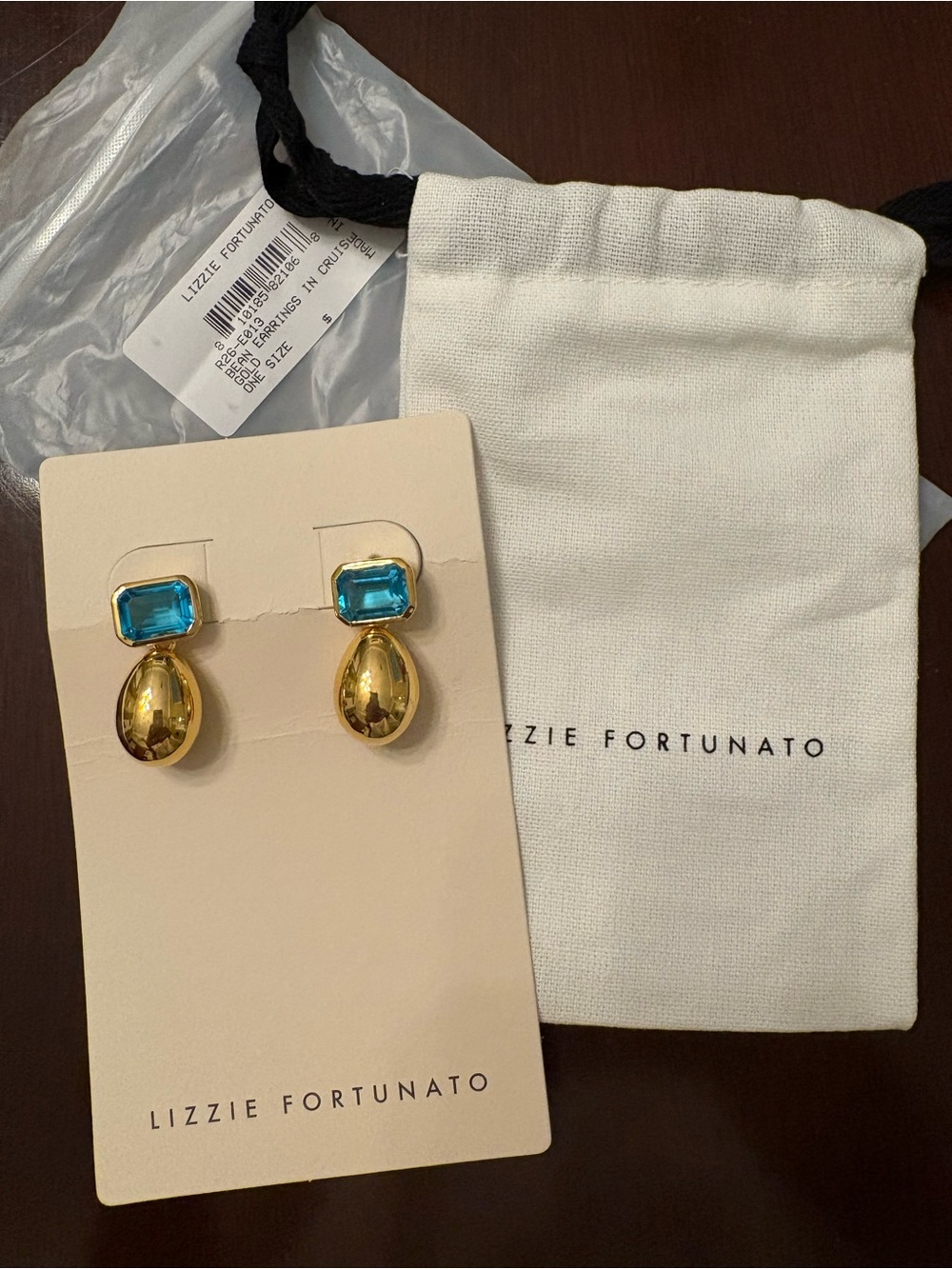 Lizzie Fortunato Gold Drop Earrings with Blue Gemstones - NWT - never worn